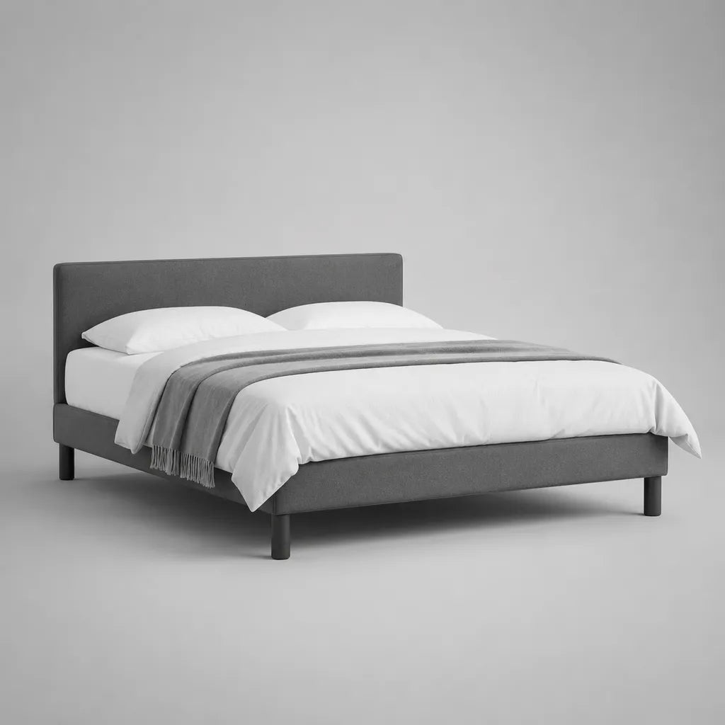 Polsterbett Doppelbett aus Holz und Stoff mit Lattenrost, Dunkelgrau, Liegefläche 160 x 200 cm, Gesamtmaß 216 x 169 x 100 cm