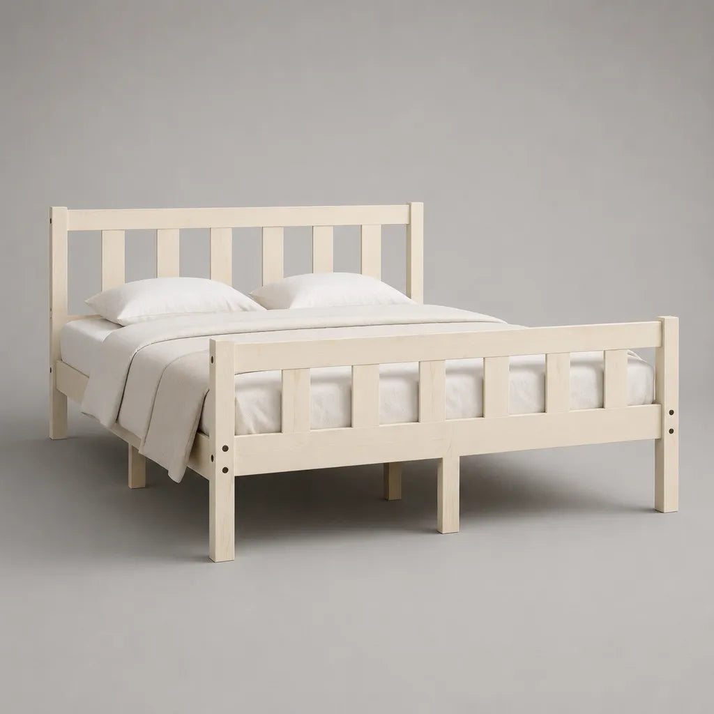 Doppelbett-Bettgestell aus massivem Kiefernholz, Weiß, Liegefläche 160 × 200 cm, Gesamtmaß 210 × 170 × 110 cm