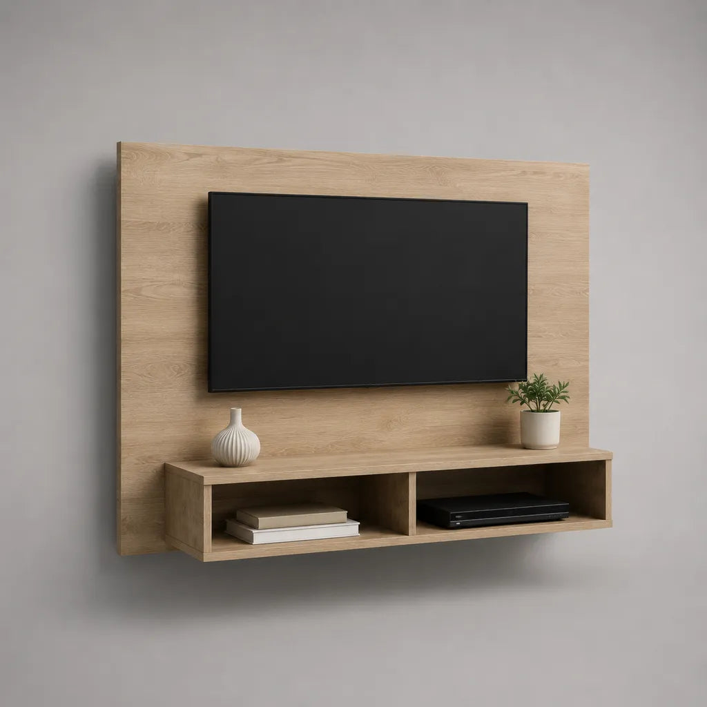 2-teiliges TV-Wandpaneel mit schwebendem Lowboard aus melaminbeschichteter Spanplatte, Eiche natur, 160 × 30 × 120 cm