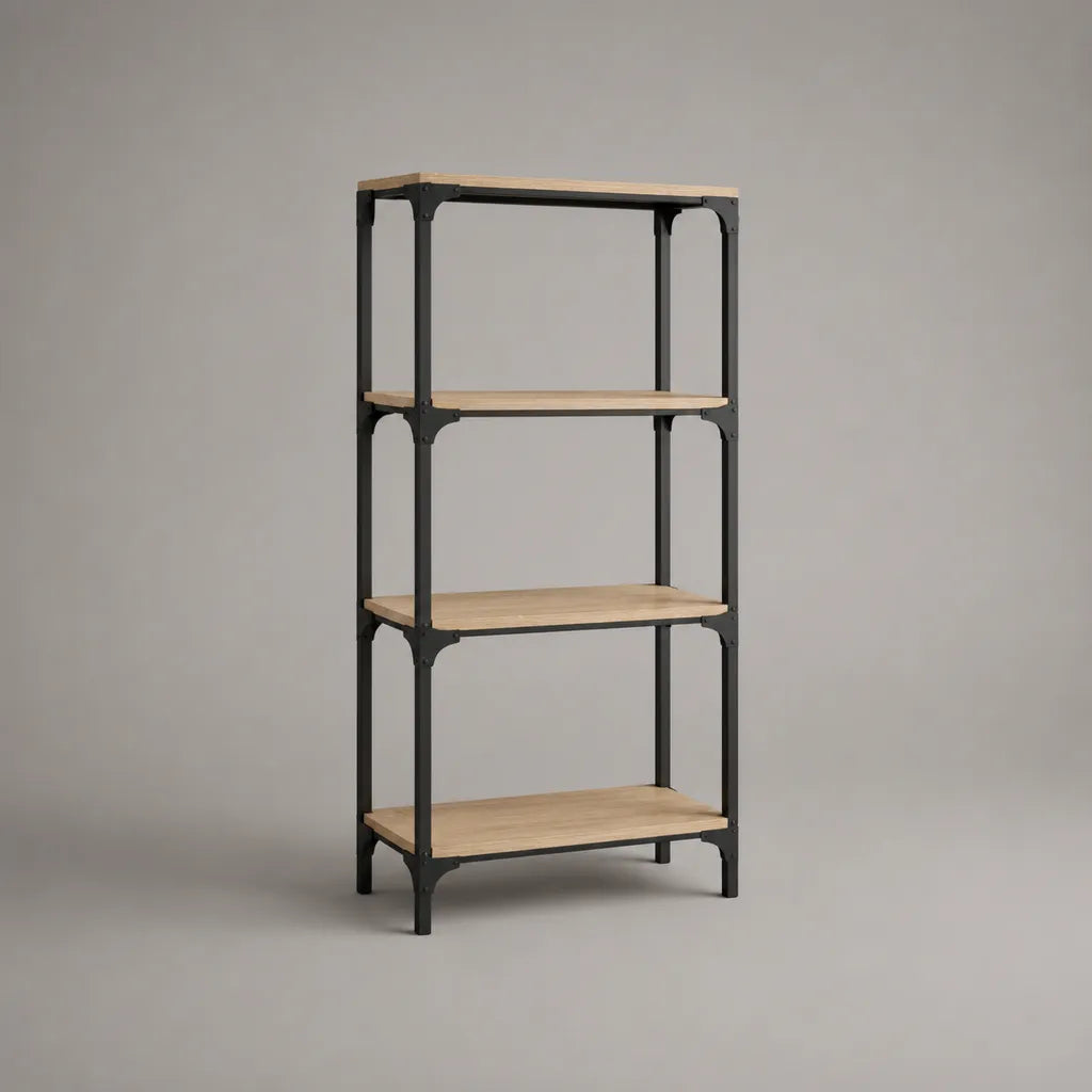 Bücherregal mit 4 Ebenen aus Stahl und Holzwerkstoff, Eiche/Schwarz, 70 × 35 × 160 cm