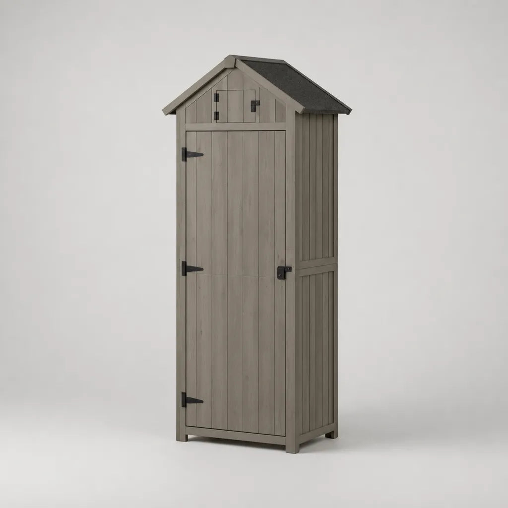 Gartenschrank aus lasiertem Tannenholz mit Bitumendach, Grau/Schwarz, 77 × 54 × 179 cm
