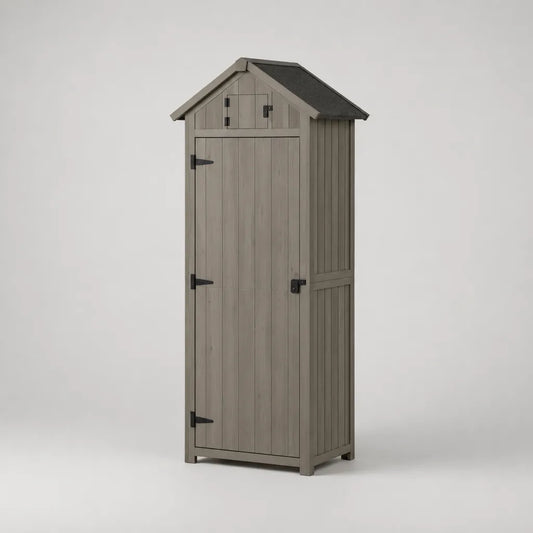 Gartenschrank aus lasiertem Tannenholz mit Bitumendach, Grau/Schwarz, 77 × 54 × 179 cm