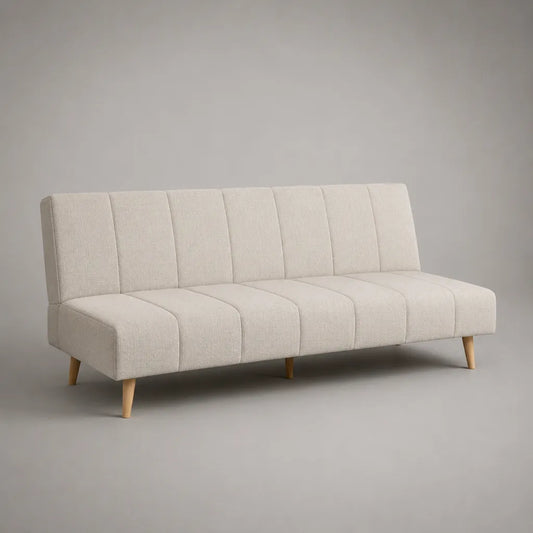 Klappbares 3-Sitzer-Schlafsofa mit Polyester-Strukturgewebe und Massivholzfüßen, Hellbeige, 180 × 83 × 80 cm
