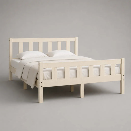 Doppelbett-Bettgestell aus massivem Kiefernholz, Weiß, Liegefläche 160 × 200 cm, Gesamtmaß 210 × 170 × 110 cm