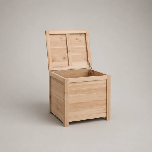 Garten-Aufbewahrungsbox aus massivem Tannenholz mit Klappdeckel, Natur, 80 × 60 × 70 cm