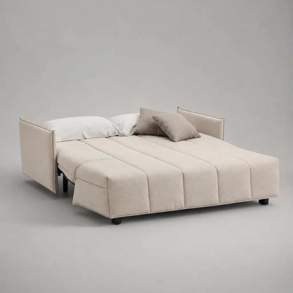 3-Sitzer-Schlafsofa mit Ausziehfunktion aus Polyester-Mikrofaser, Beige, 210 × 100 × 82 cm, Liegefläche 180 × 200 cm
