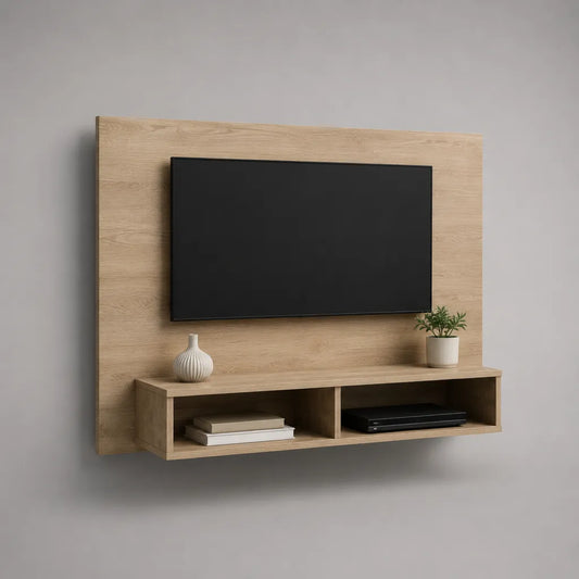 2-teiliges TV-Wandpaneel mit schwebendem Lowboard aus melaminbeschichteter Spanplatte, Eiche natur, 160 × 30 × 120 cm
