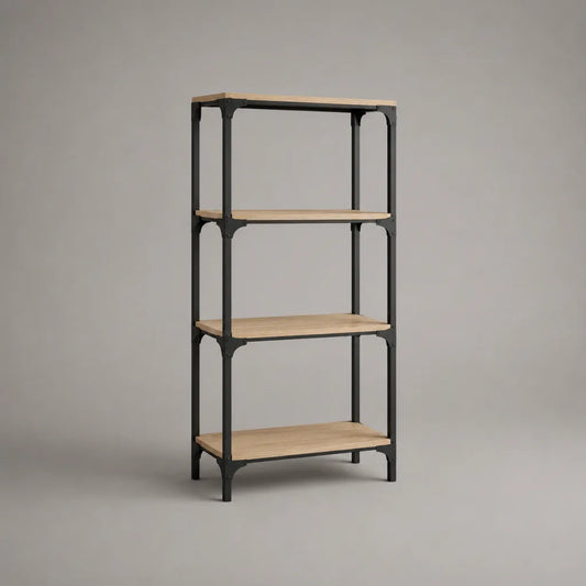 Bücherregal mit 4 Ebenen aus Stahl und Holzwerkstoff, Eiche/Schwarz, 70 × 35 × 160 cm