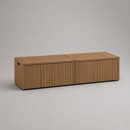 Garten-Aufbewahrungsbox aus massivem Akazienholz, 2er-Set, Braun/Schwarz, je 90 × 45 × 50 cm