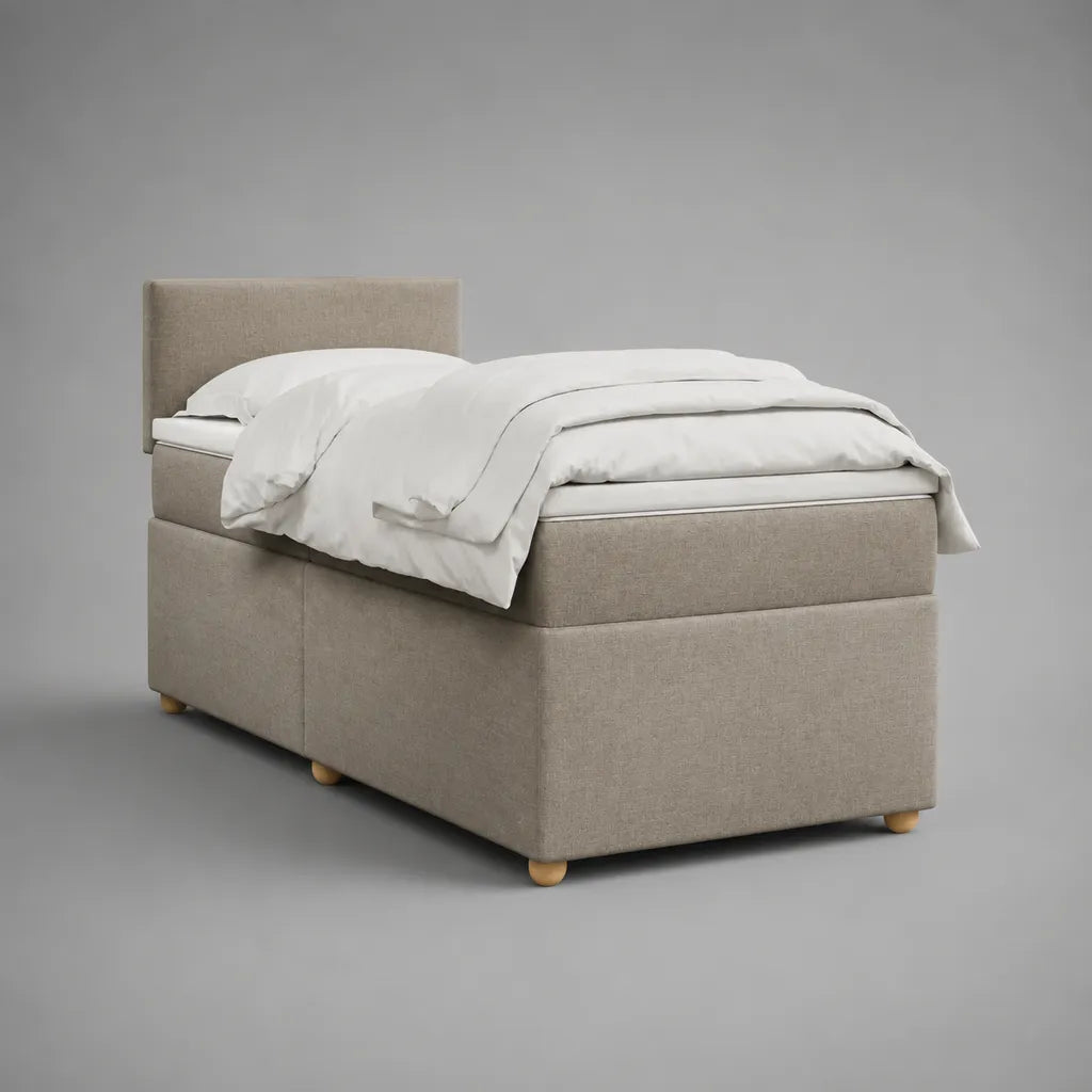 Boxspringbett 90 × 200 cm mit Matratze, Topper und Polyesterbezug, Beige