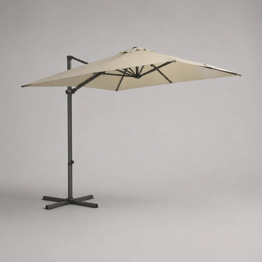 Quadratischer Ampelschirm 300 × 300 cm aus Polyester und Stahl, Beige/Anthrazit